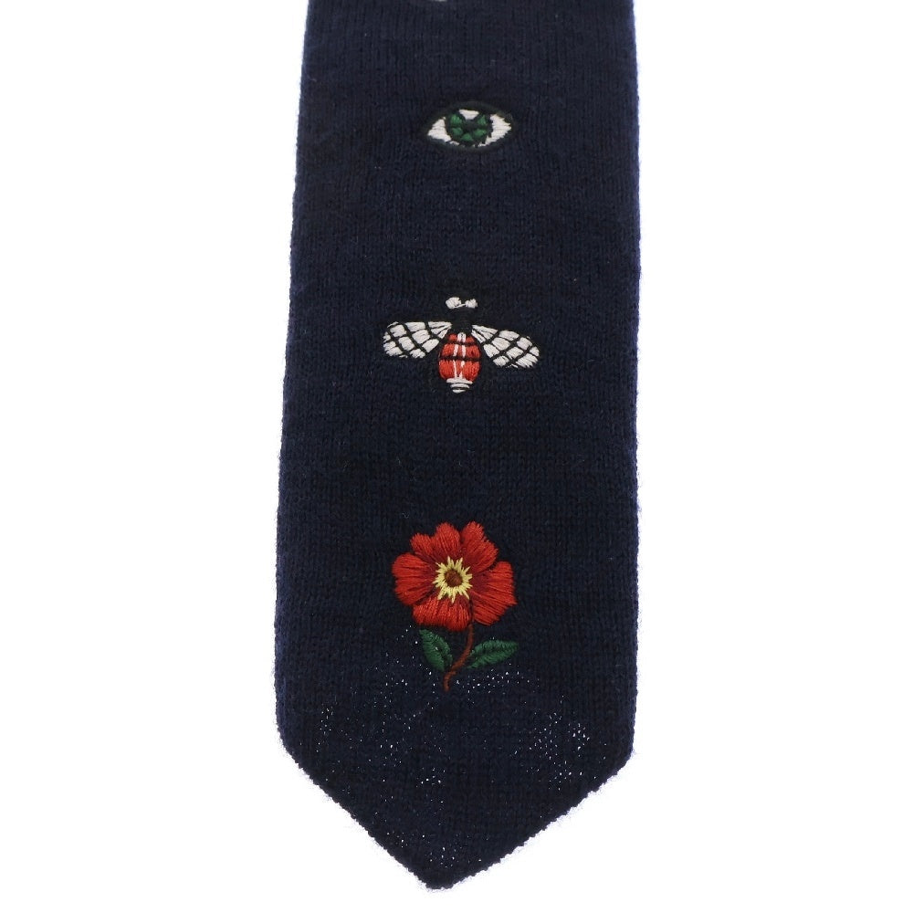 GUCCI(グッチ) エンブロイダリー 刺繍 ニットタイ ネクタイ ウール ネイビー