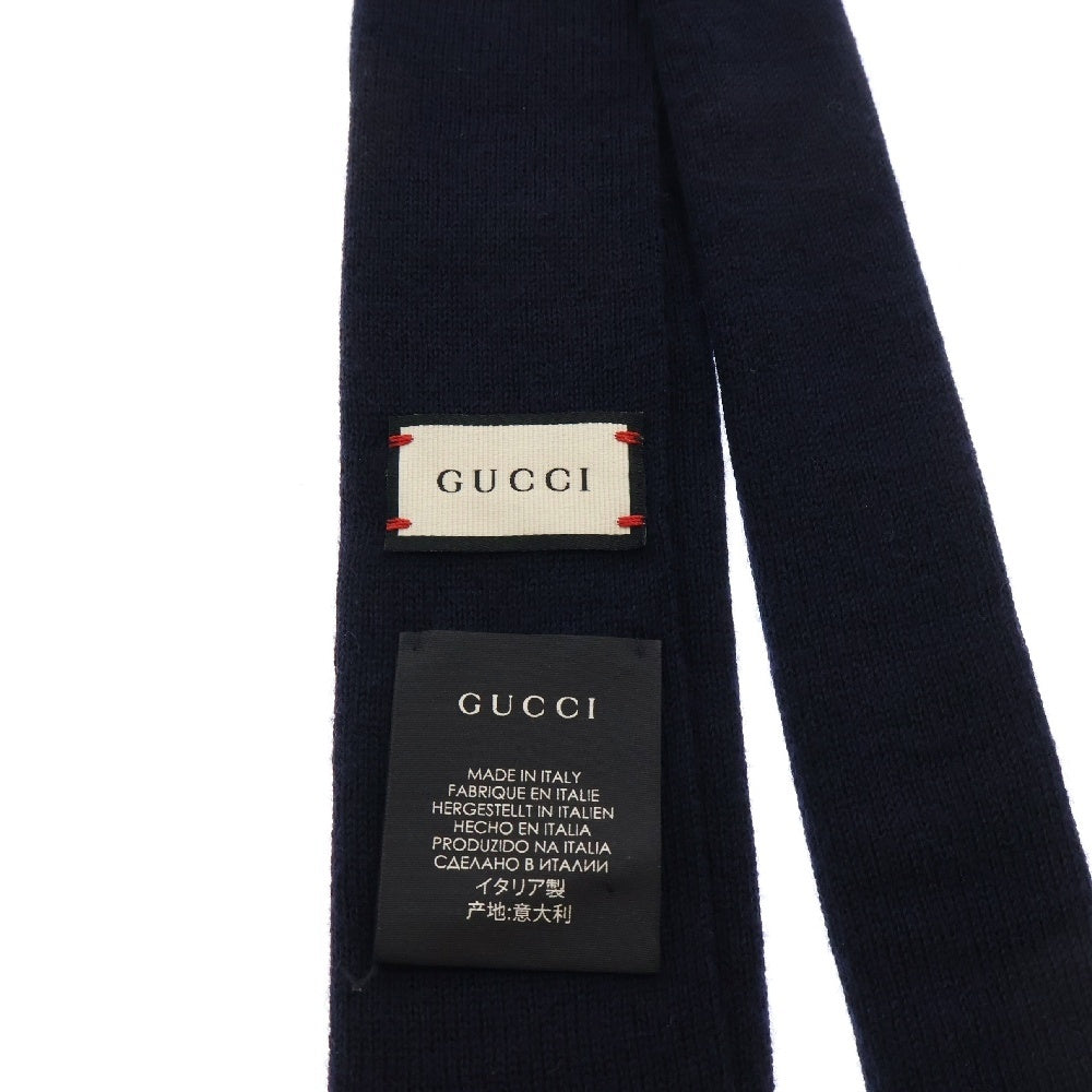 GUCCI(グッチ) エンブロイダリー 刺繍 ニットタイ ネクタイ ウール ネイビー