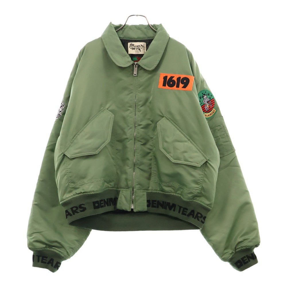 DENIMTEARS(デニムティアーズ) Trans-Atlantic Flight Bomber トランス アトランティック ワッペン ナイロン ジップアップ フライト ボンバー ジャケット カーキ