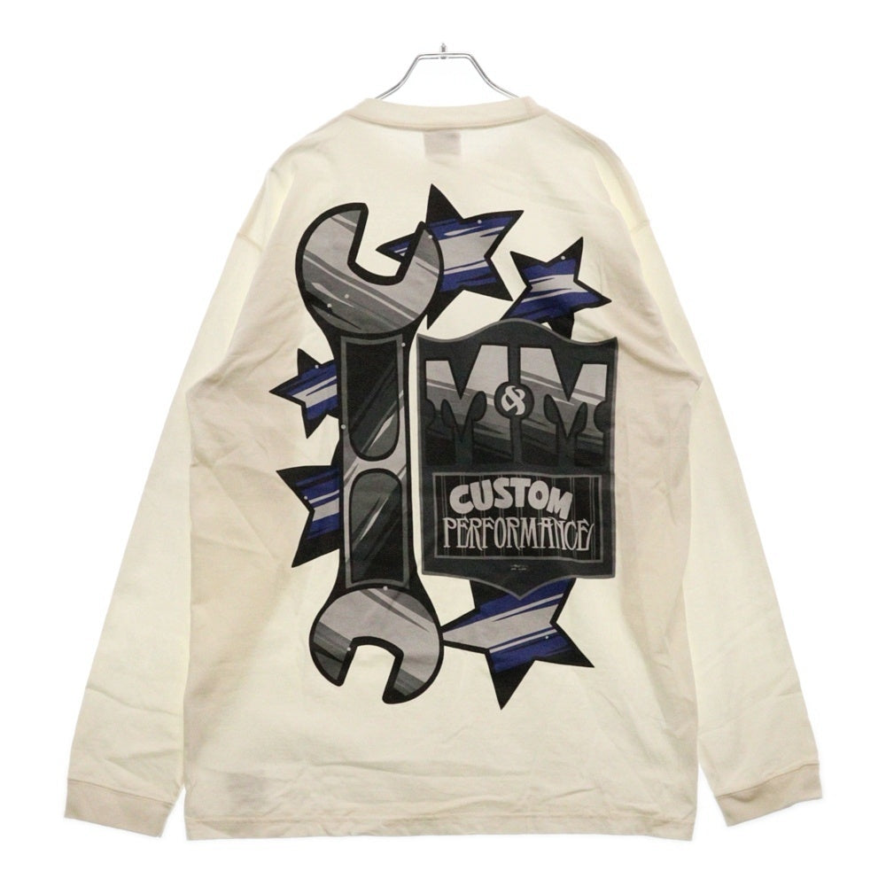m&m(エムアンドエム) ×NUTS ART WORKS TEE ナッツ アート ワークス 別注 バックプリント クルーネック 長袖Tシャツ ホワイト