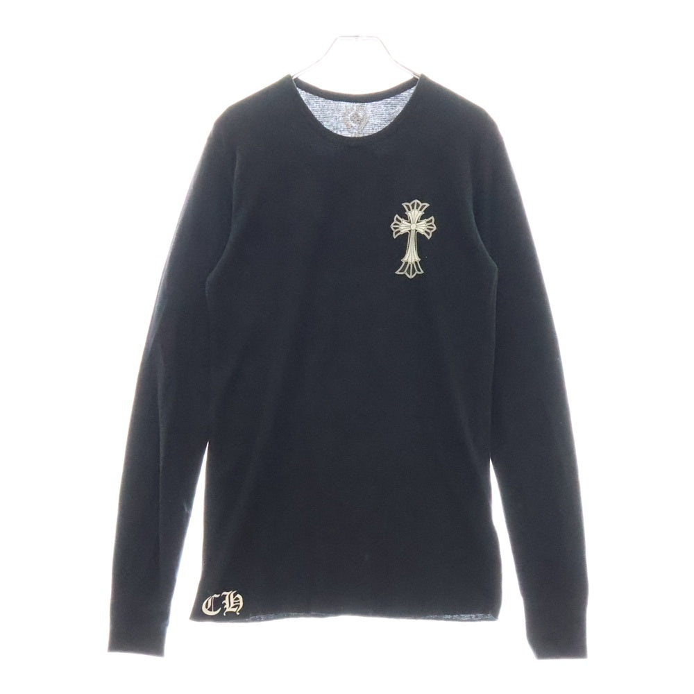 CHROME HEARTS(クロムハーツ) DBL CH CRS Thermal L/S Tee ダブルCHクロス バックプリント サーマル クルーネック 長袖Tシャツ ブラック