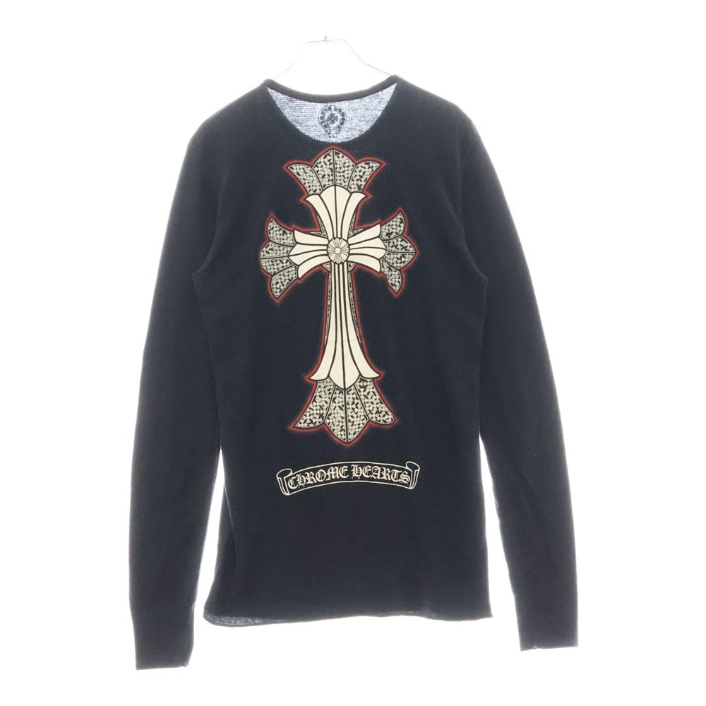 CHROME HEARTS(クロムハーツ) DBL CH CRS Thermal L/S Tee ダブルCHクロス バックプリント サーマル クルーネック 長袖Tシャツ ブラック