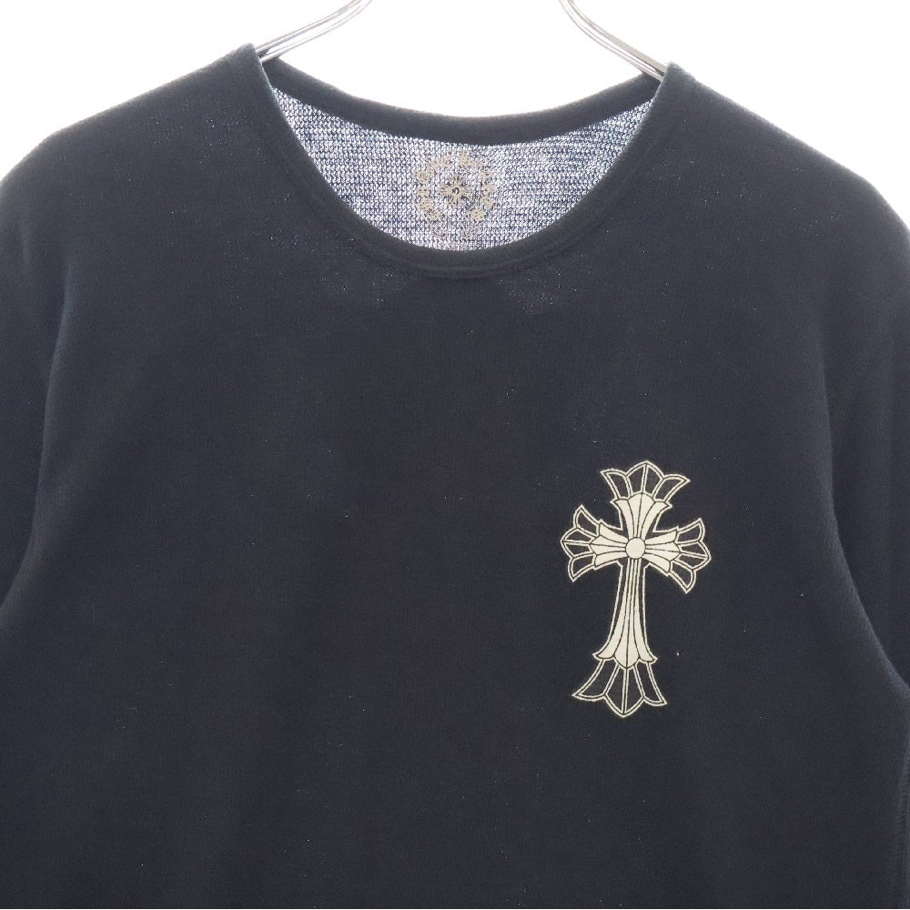 CHROME HEARTS(クロムハーツ) DBL CH CRS Thermal L/S Tee ダブルCHクロス バックプリント サーマル クルーネック 長袖Tシャツ ブラック