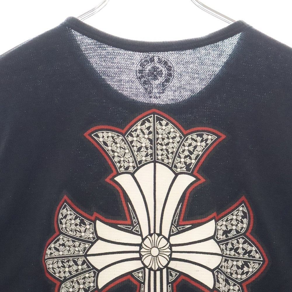 CHROME HEARTS(クロムハーツ) DBL CH CRS Thermal L/S Tee ダブルCHクロス バックプリント サーマル クルーネック 長袖Tシャツ ブラック