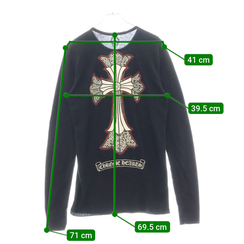 CHROME HEARTS(クロムハーツ) DBL CH CRS Thermal L/S Tee ダブルCHクロス バックプリント サーマル クルーネック 長袖Tシャツ ブラック