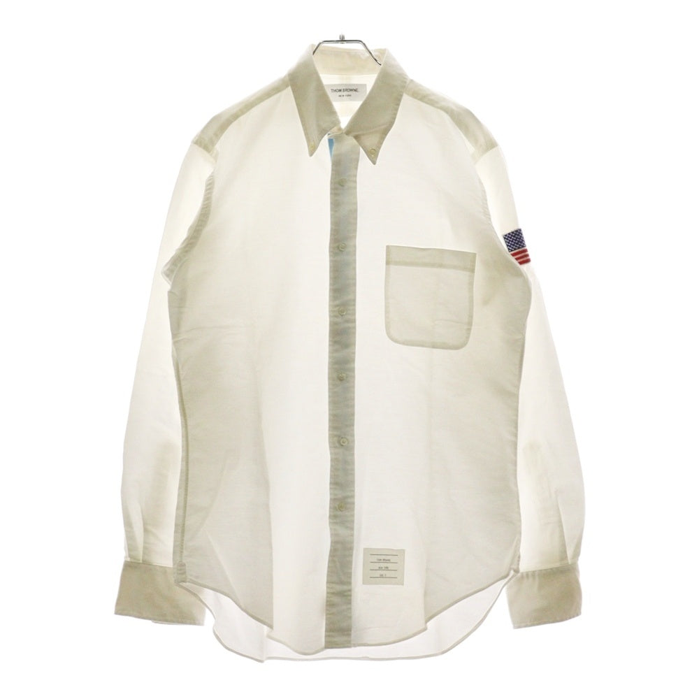 THOM BROWNE(トムブラウン) 星条旗 パッチワーク オックスフォード ボタンダウン 長袖シャツ ホワイト 01111A4091