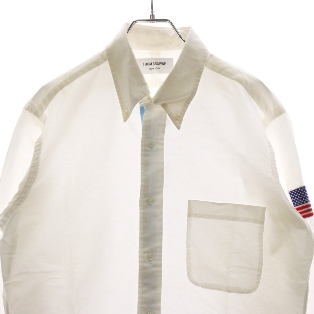 THOM BROWNE(トムブラウン) 星条旗 パッチワーク オックスフォード ボタンダウン 長袖シャツ ホワイト 01111A4091