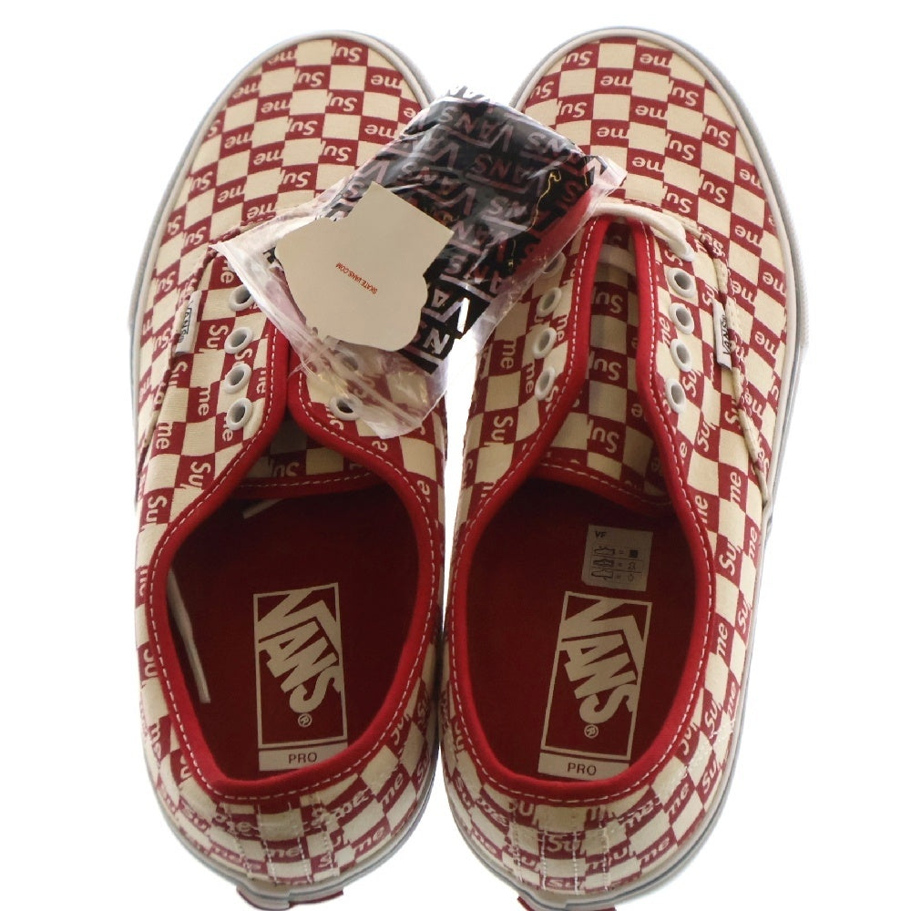 SUPREME(シュプリーム) ×VANS Authentic Pro Checker Logo バンズ オーセンティック プロ チェッカーロゴ ローカットスニーカー ホワイト/レッド US9.5/27.5cm VN000Q0DJLY