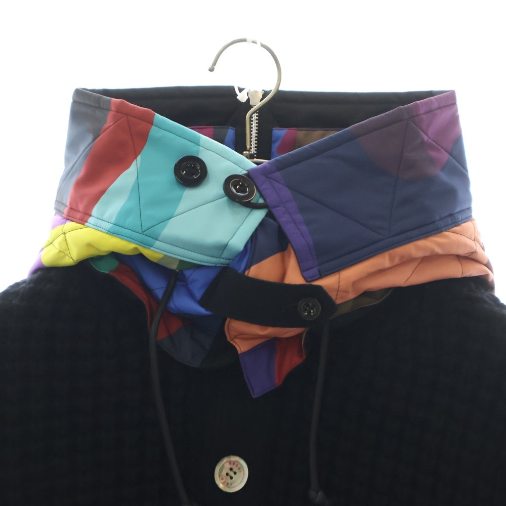 Sacai(サカイ) ×KAWS Wool Knit Blouson カウズ ウールニット レイヤード ジップアップブルゾン フーディ ブラック/マルチ 21-02576M