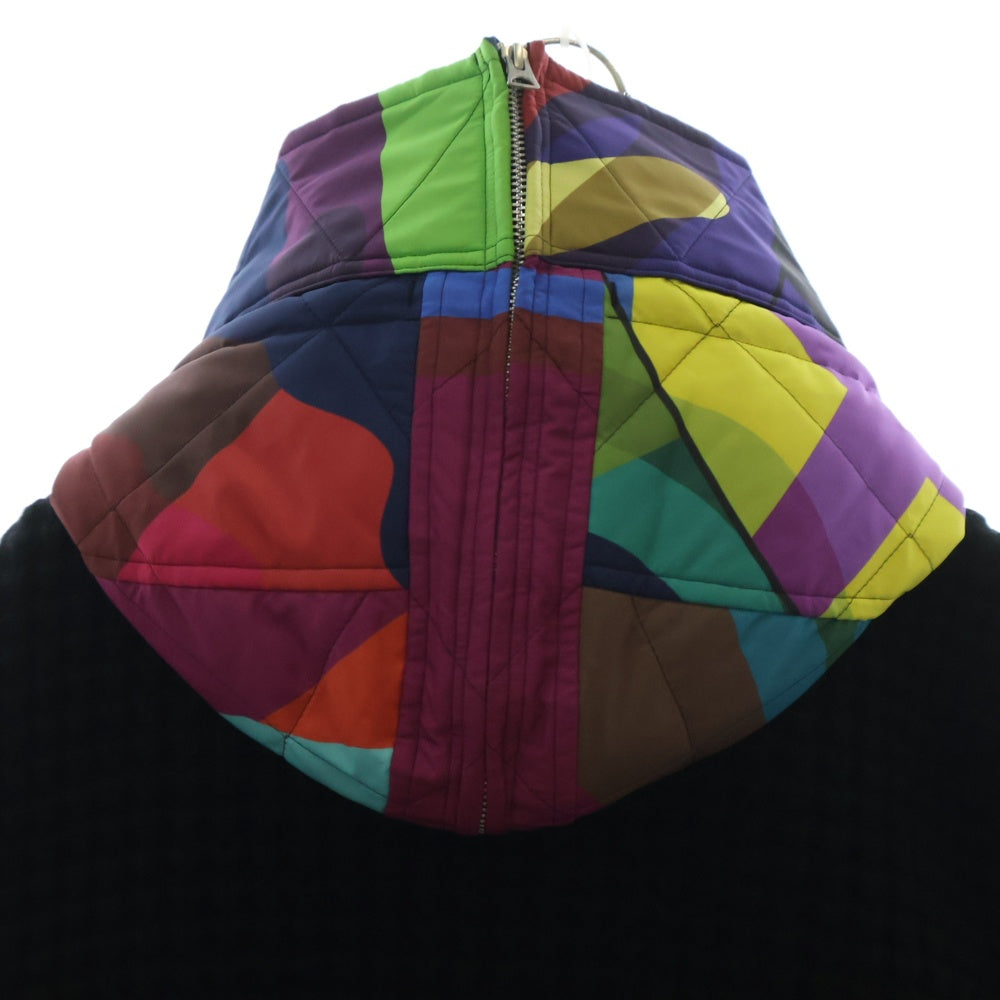Sacai(サカイ) ×KAWS Wool Knit Blouson カウズ ウールニット レイヤード ジップアップブルゾン フーディ ブラック/マルチ 21-02576M