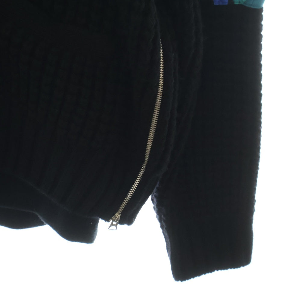 Sacai(サカイ) ×KAWS Wool Knit Blouson カウズ ウールニット レイヤード ジップアップブルゾン フーディ ブラック/マルチ 21-02576M