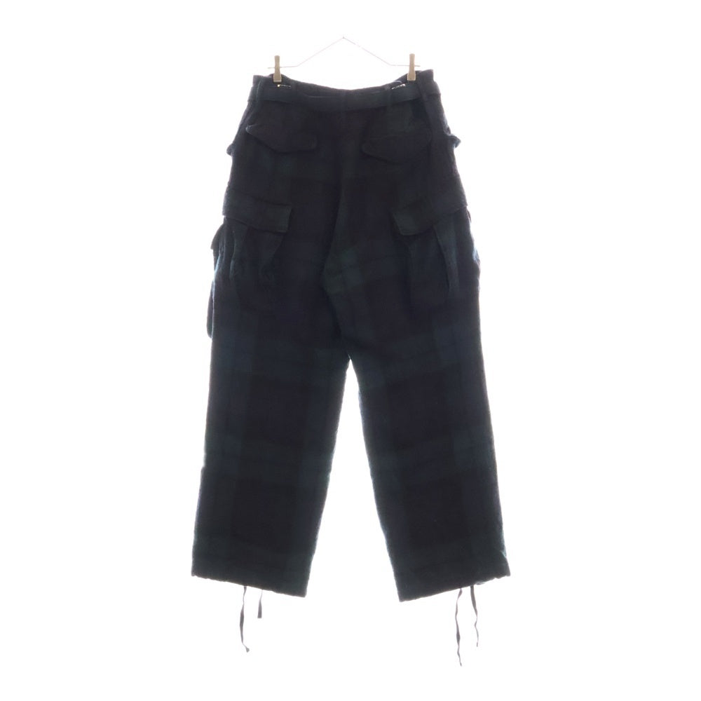 Sacai(サカイ) 20AW ベルト付き チェック ウール ワイドカーゴパンツ ブラック/グリーン 20-02348M