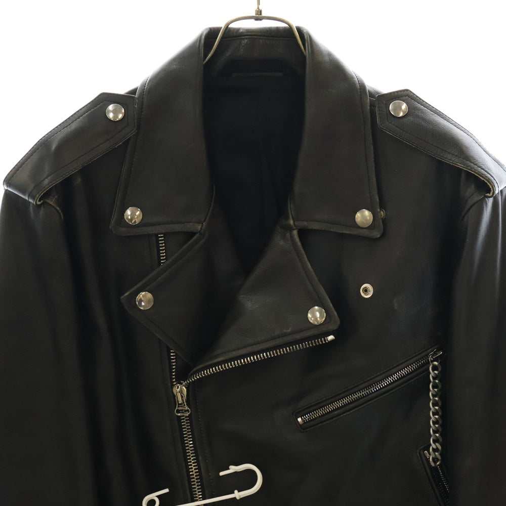 RAF SIMONS(ラフシモンズ) 20AW Biker Jacket with Safety Pin 46 Black Leather ダブルライダース レザージャケット ブラック 202-650