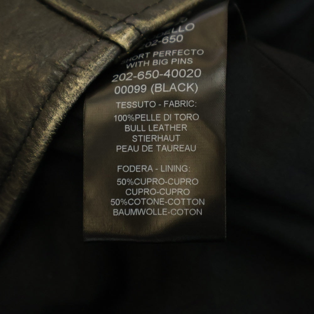 RAF SIMONS(ラフシモンズ) 20AW Biker Jacket with Safety Pin 46 Black Leather ダブルライダース レザージャケット ブラック 202-650