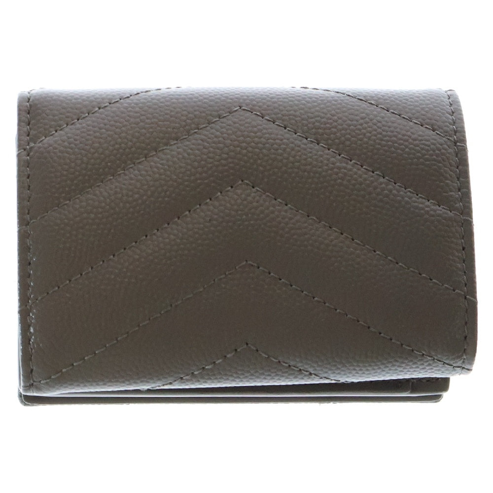 YVES SAINT LAURENT(イヴサンローラン) タイニーウォレット モノグラム グレインド プードルエンボスレザー コンパクト 三つ折り財布 カードケース コインパース モノグラム グレー 647267