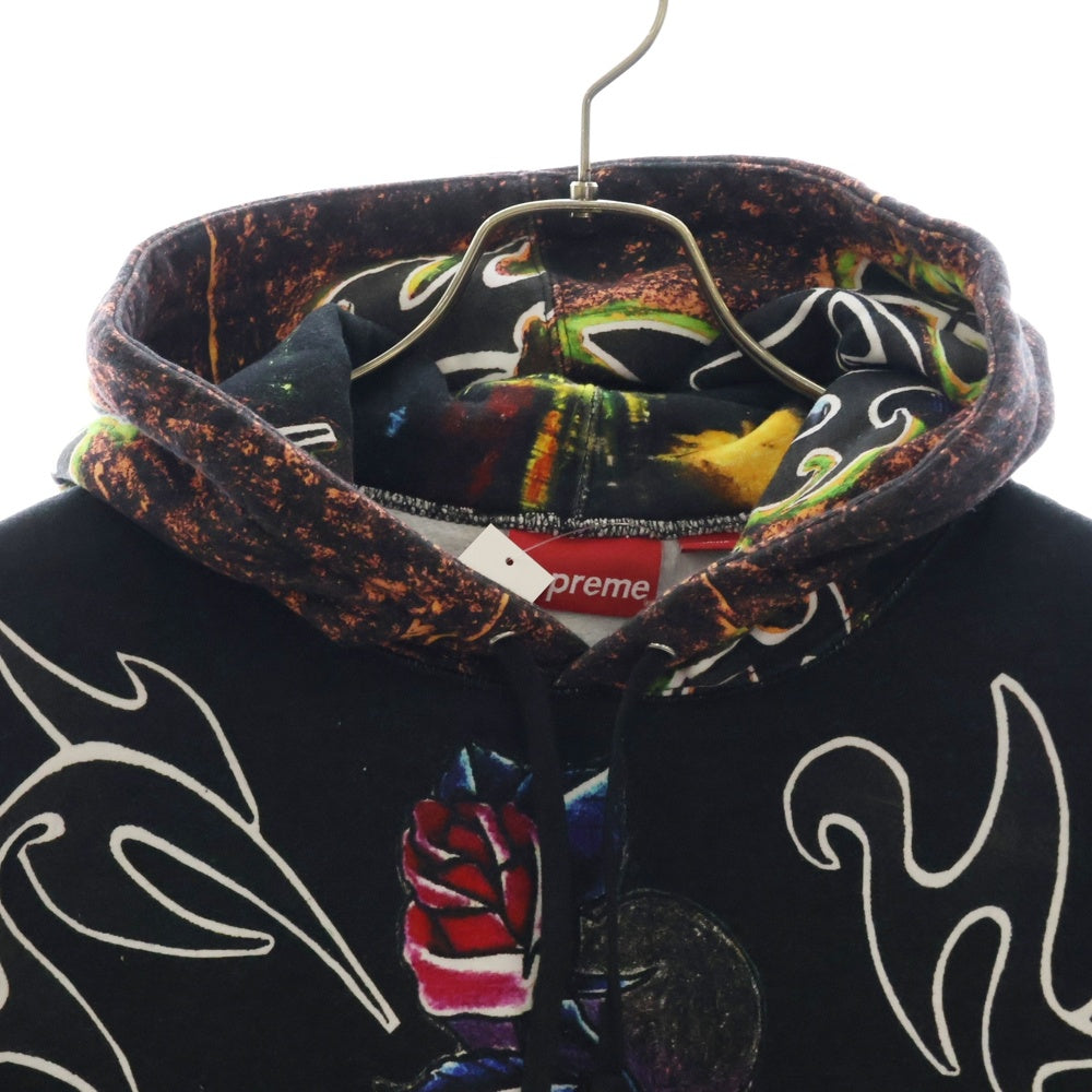 SUPREME(シュプリーム) 22SS East Broadway Hooded Sweatshirt イースト ブロードウェイ 総柄 プルオーバースウェットパーカー フーディ ブラック