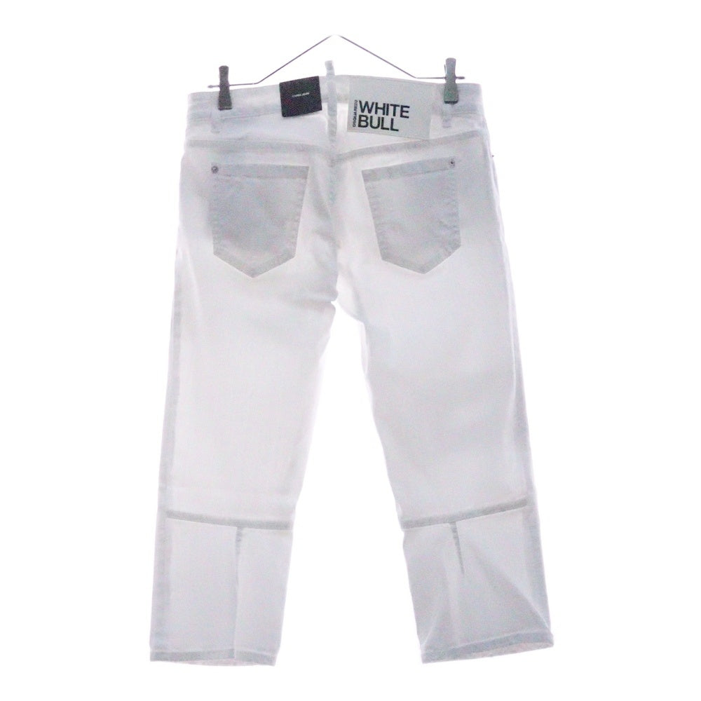 DSQUARED2(ディースクエアード) 20SS VINTAGE EFFECT CROPPED LIGHT WASH JEANS ダメージ加工 クロップド ライトウォッシュジーンズ デニムパンツ ホワイト レディース S72LB0750 STN833
