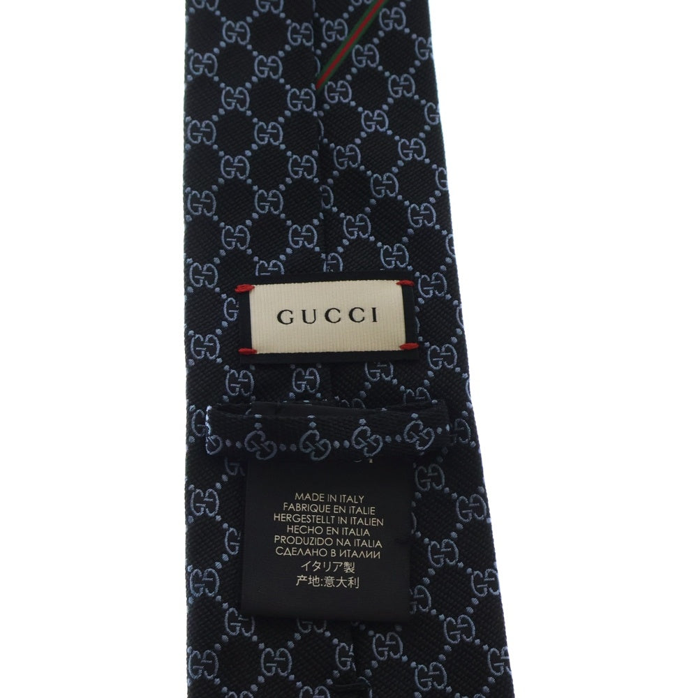 GUCCI(グッチ) GG 総柄 ジャガード シルク ナロータイ ネクタイ ブルー/ブラック