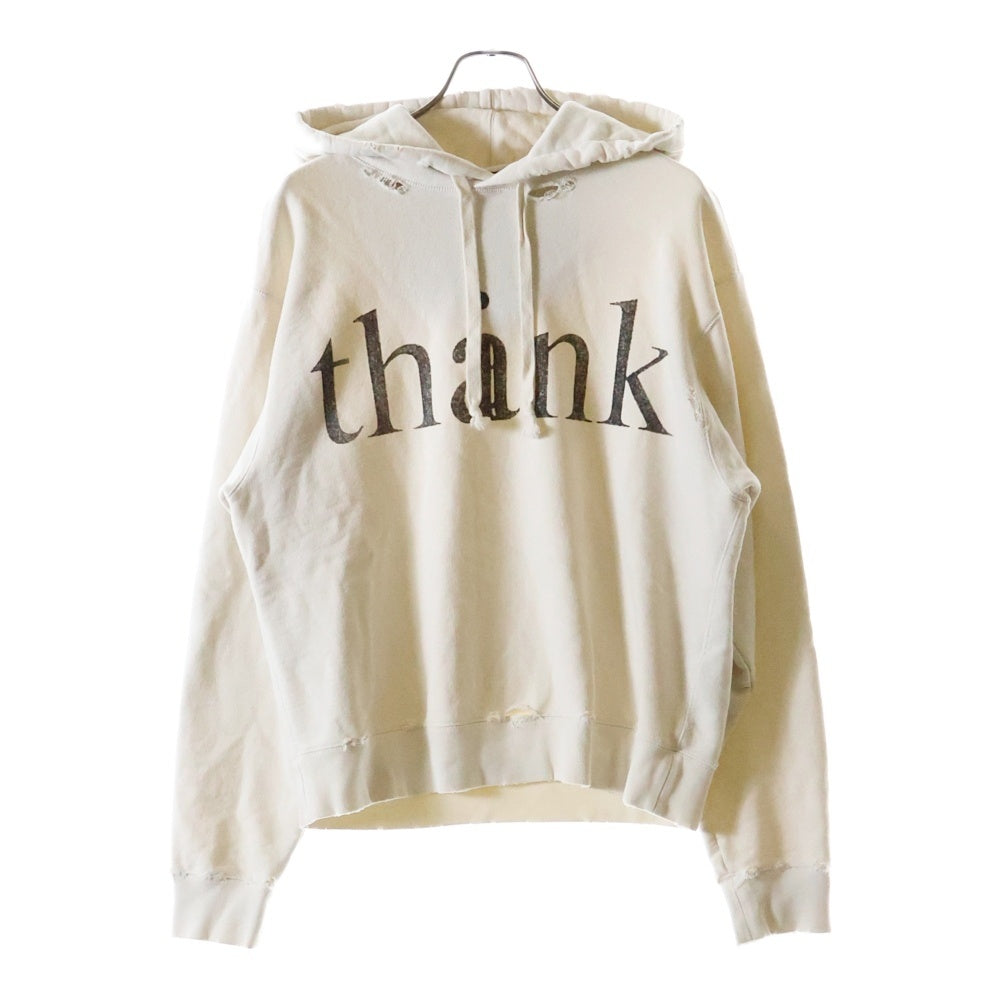 GUCCI(グッチ) 20AW Think/Thank シンク/サンク ダメージ加工 プルオーバースウェットパーカー フーディ ホワイト 634674 XJCXL