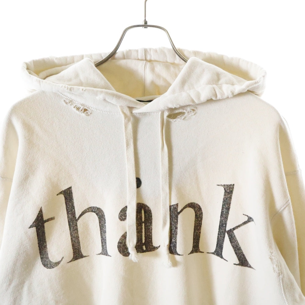 GUCCI(グッチ) 20AW Think/Thank シンク/サンク ダメージ加工 プルオーバースウェットパーカー フーディ ホワイト 634674 XJCXL