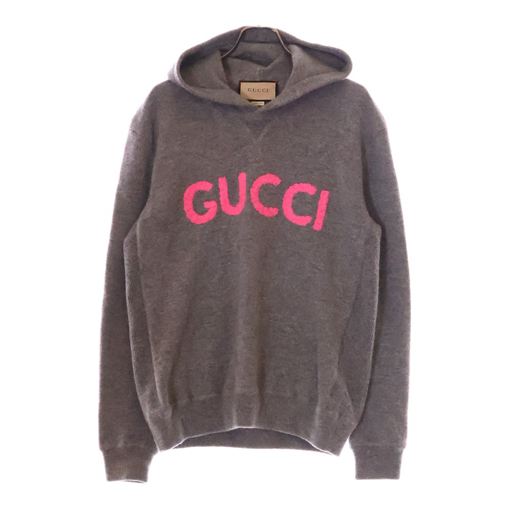 GUCCI(グッチ) ロゴ エンブロイダリー ウール プルオーバースウェットパーカー グレー 770169 XKDRU