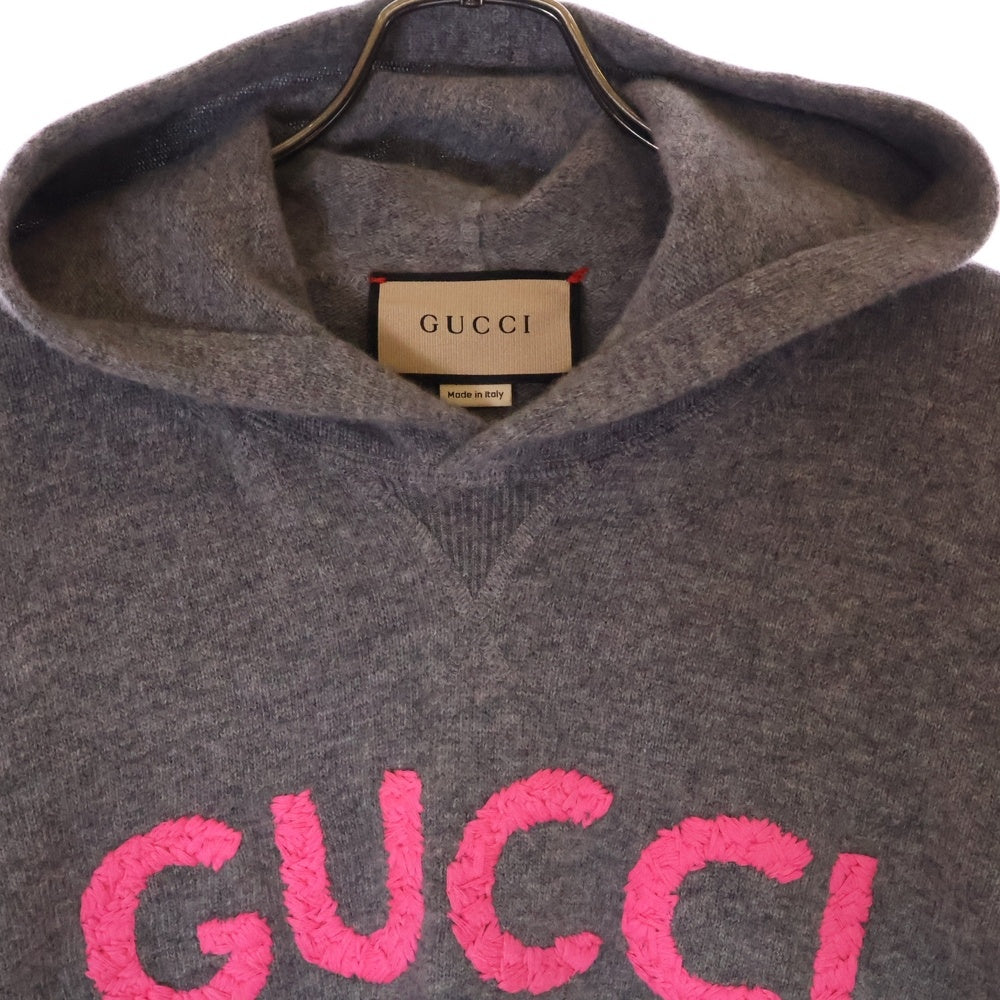 GUCCI(グッチ) ロゴ エンブロイダリー ウール プルオーバースウェットパーカー グレー 770169 XKDRU