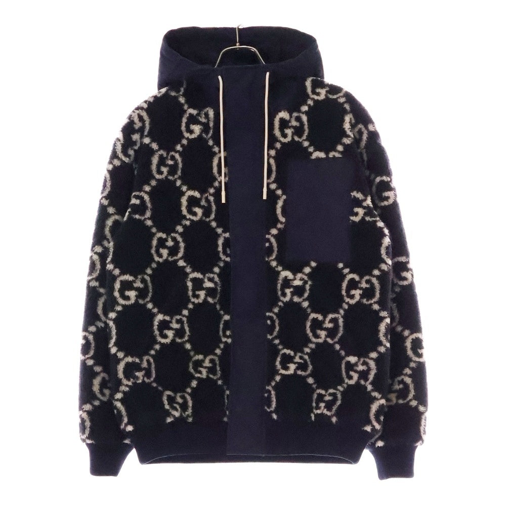 GUCCI(グッチ) GG Fuzzy Fabric Jacquard Jacket GGジャカード ボア ジャケット フーディ ネイビー 771121 XJF4D