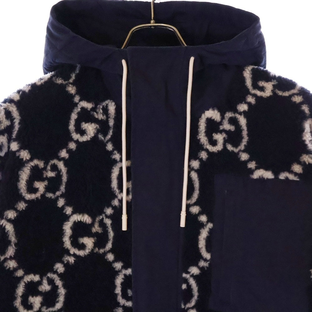 GUCCI(グッチ) GG Fuzzy Fabric Jacquard Jacket GGジャカード ボア ジャケット フーディ ネイビー 771121 XJF4D
