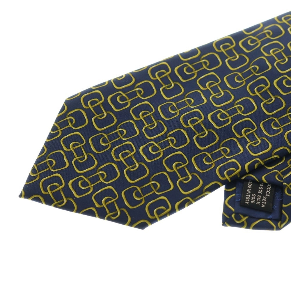 GUCCI(グッチ) 鎖柄 総柄 ネクタイ ゴールド/ネイビー