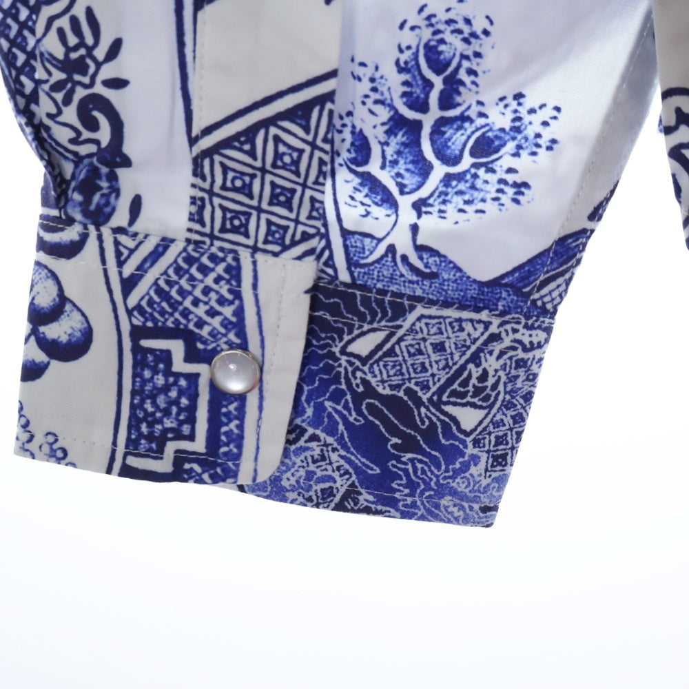 Palace Skateboards(パレススケートボーズ) 22SS China Plate Shirt チャイナ プレート 長袖シャツ ホワイト/ブルー P22SHT111