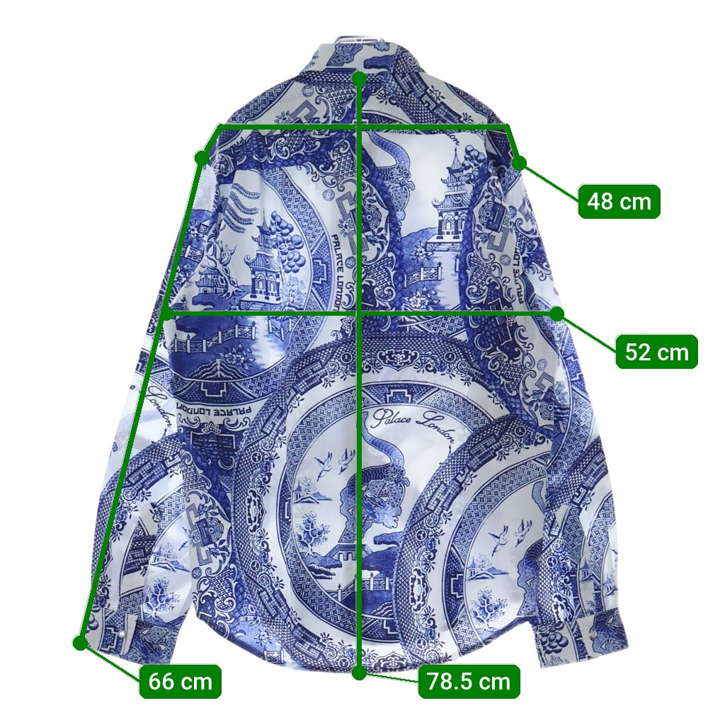 Palace Skateboards(パレススケートボーズ) 22SS China Plate Shirt チャイナ プレート 長袖シャツ ホワイト/ブルー P22SHT111