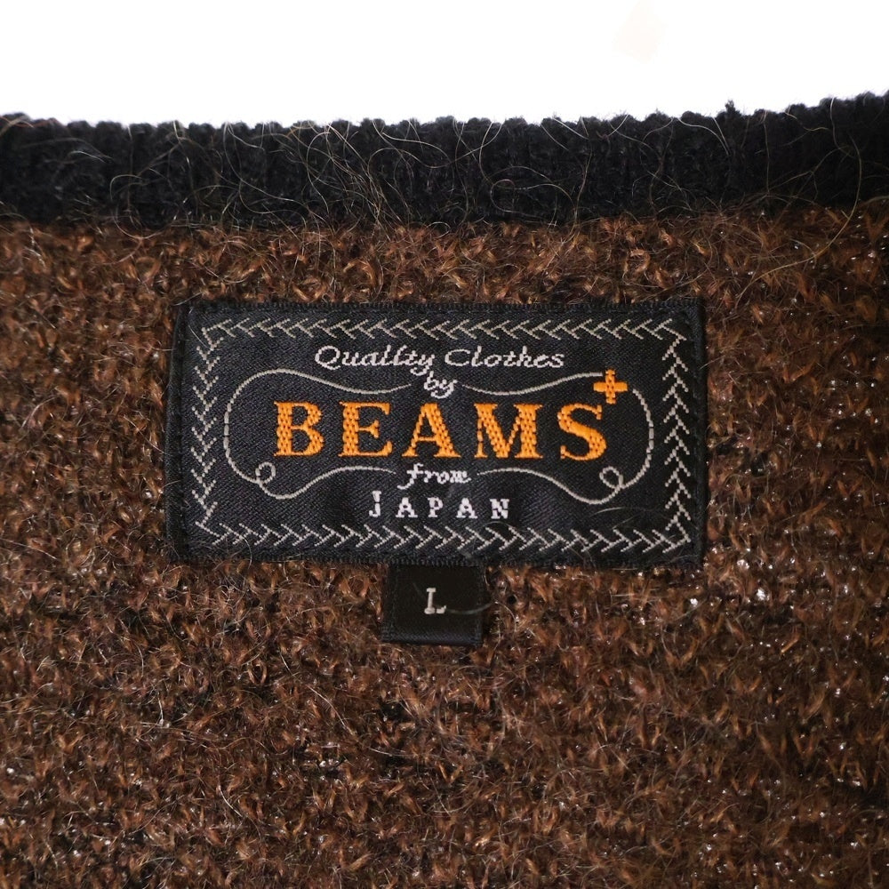 BEAMS(ビームス) Cardigan Double Jacquard Botanical Pattern レオパード 総柄 モヘアニット カーディガン ブラウン 38-15-0214-048