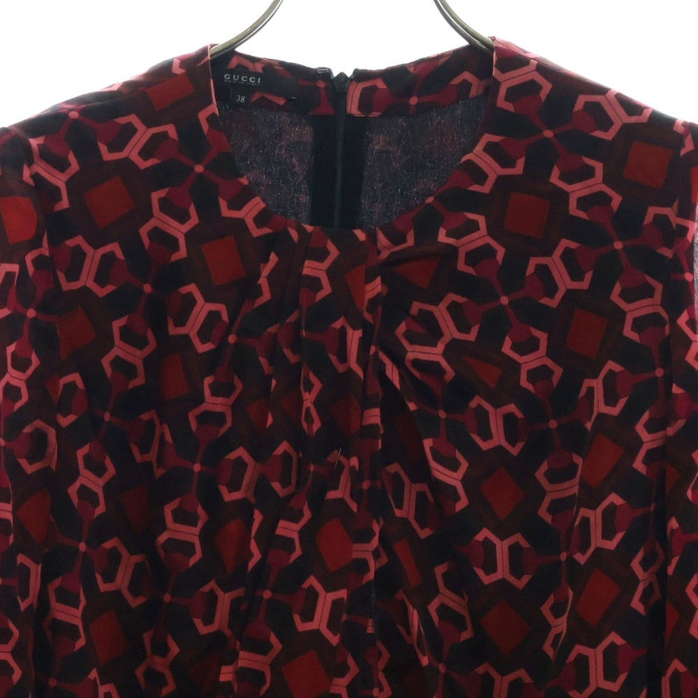 GUCCI(グッチ) 総柄 シルク ロングワンピース レッド 180756 ZQ510 レディース