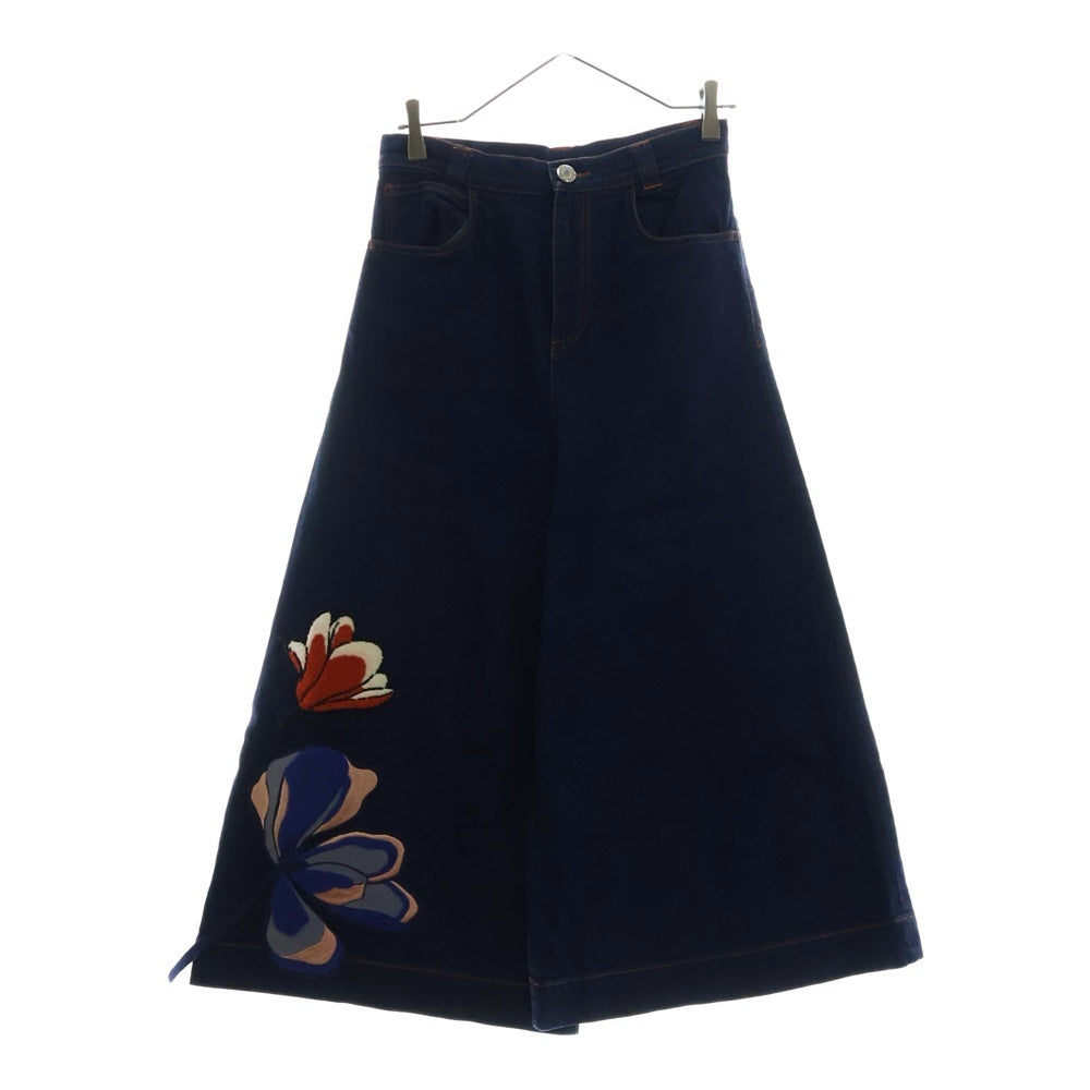 SEE BY CHLOE(シーバイクロエ) 17SS HIGH WAIST FLOWER WIDO DENIM PANTS 花刺繍 ハイウエスト ワイド デニムパンツ インディゴ レディース