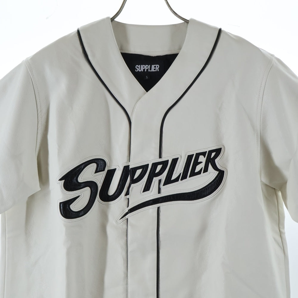 SUPPLIER(サプライヤ) LEATHER BASEBALL SHIRT ロゴ刺繍 レザー ベースボール 半袖シャツ ホワイト
