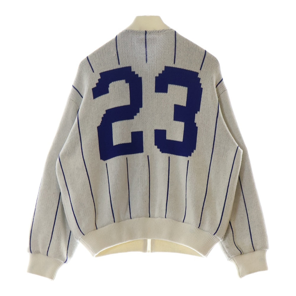 SUPREME(シュプリーム) 23SS Pinstripe Varsity Zip Up Sweater ピンストライプ バーシティ ジップアップ ニットジャケット ホワイト/ブルー