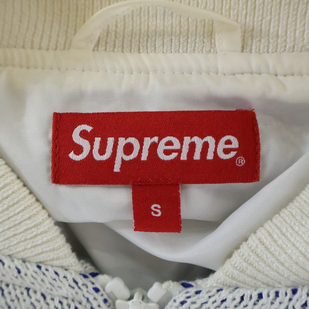 SUPREME(シュプリーム) 23SS Pinstripe Varsity Zip Up Sweater ピンストライプ バーシティ ジップアップ ニットジャケット ホワイト/ブルー