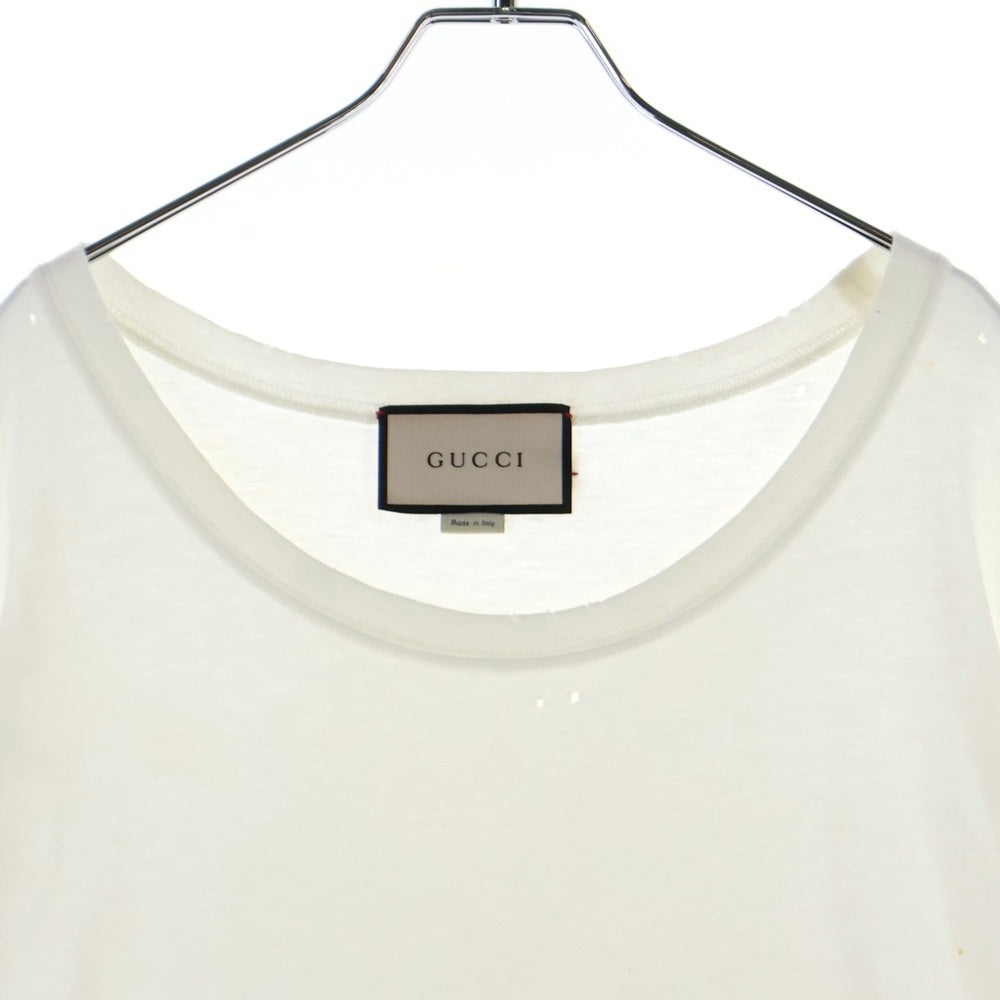 GUCCI(グッチ) Damage Logo Tee ダメージ加工 クルーネック 半袖Tシャツ カットソー ホワイト 442670 X3E31