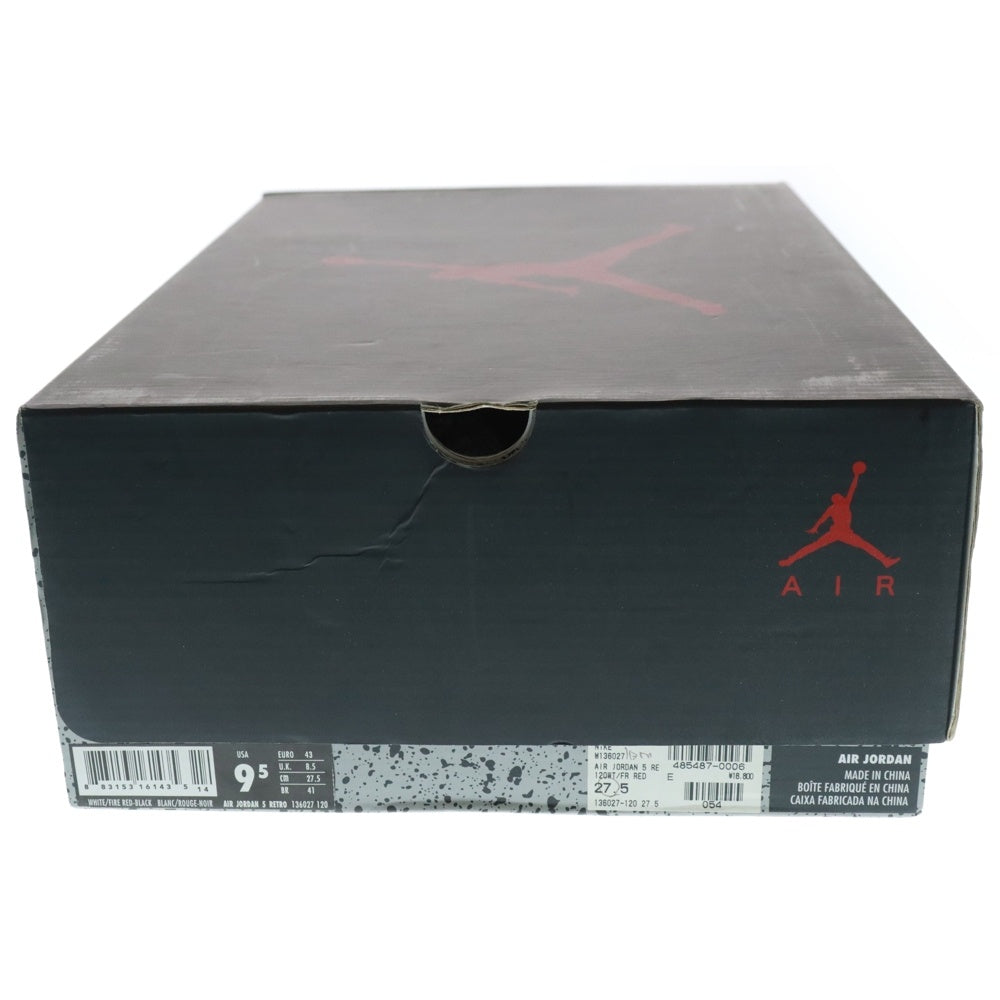 NIKE(ナイキ) 【観賞用2013年製】AIR JORDAN 5 RETRO FIRE RED エアジョーダン5 レトロ ファイアーレッド ハイカットスニーカー ホワイト/レッド US9.5/27.5cm 136027-120