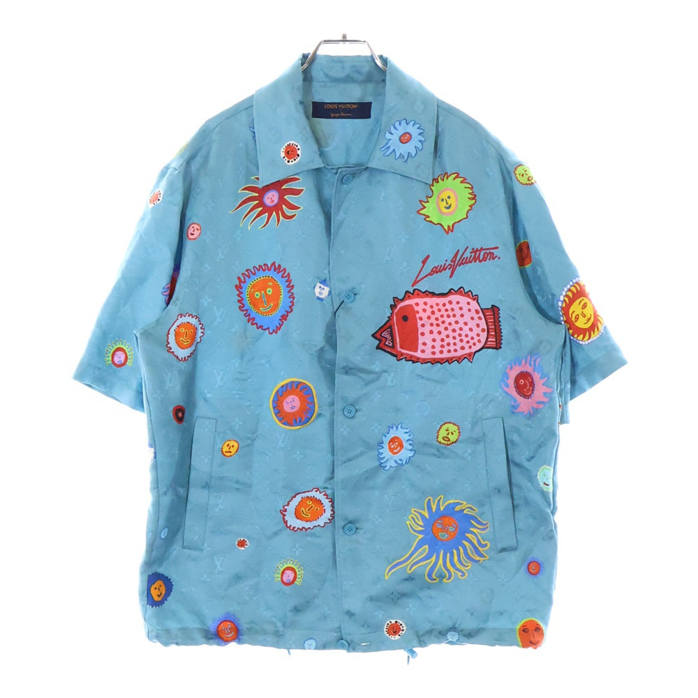 LOUIS VUITTON(ルイヴィトン) 23AW ×YK Monogram Face Art Print Short Sleeve Shirt ×草間彌生 モノグラムフェイス 総柄 アートプリント 半袖シャツ ブルー M232H V36 HOS31W