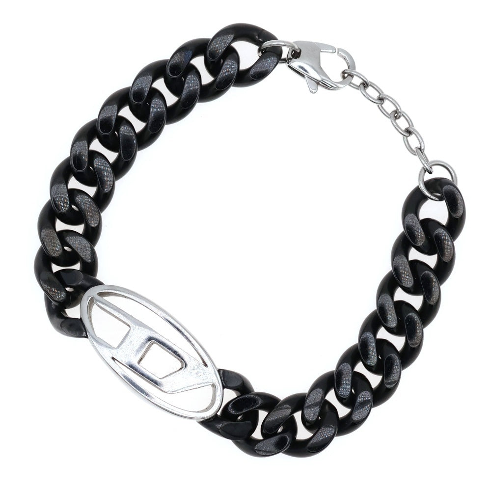DIESEL(ディーゼル) Stainless Steel Chain Bracelet オーバル Dロゴ ステンレス チェーン ブレスレット シルバー/ブラック