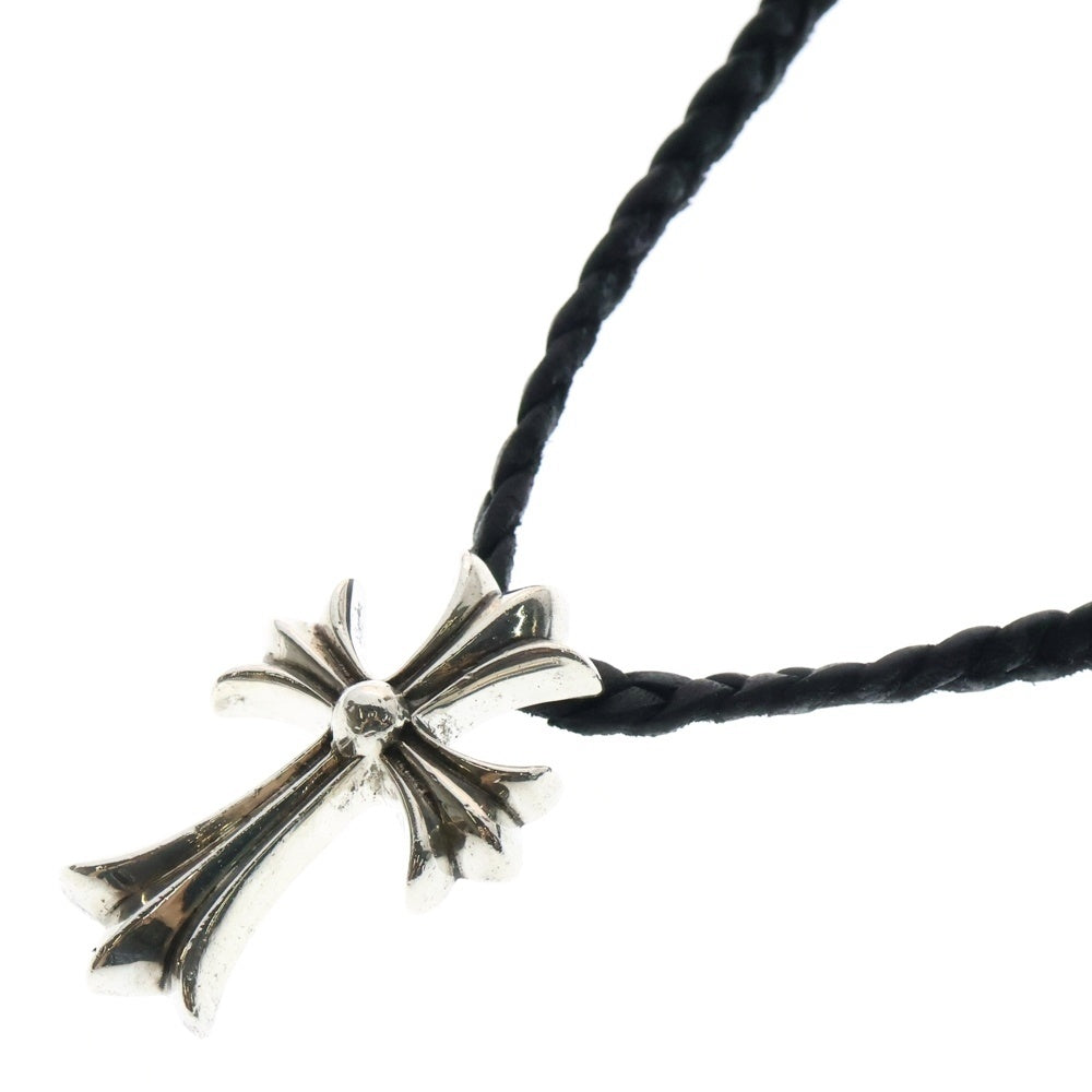 CHROME HEARTS(クロムハーツ) CH CRS SML CL W/LACESTPPRV1 スモールCHクロス クリンプト レザーブレイド レースストッパー ネックレス シルバー/ブラック