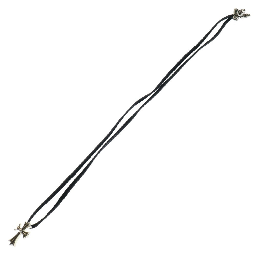 CHROME HEARTS(クロムハーツ) CH CRS SML CL W/LACESTPPRV1 スモールCHクロス クリンプト レザーブレイド レースストッパー ネックレス シルバー/ブラック