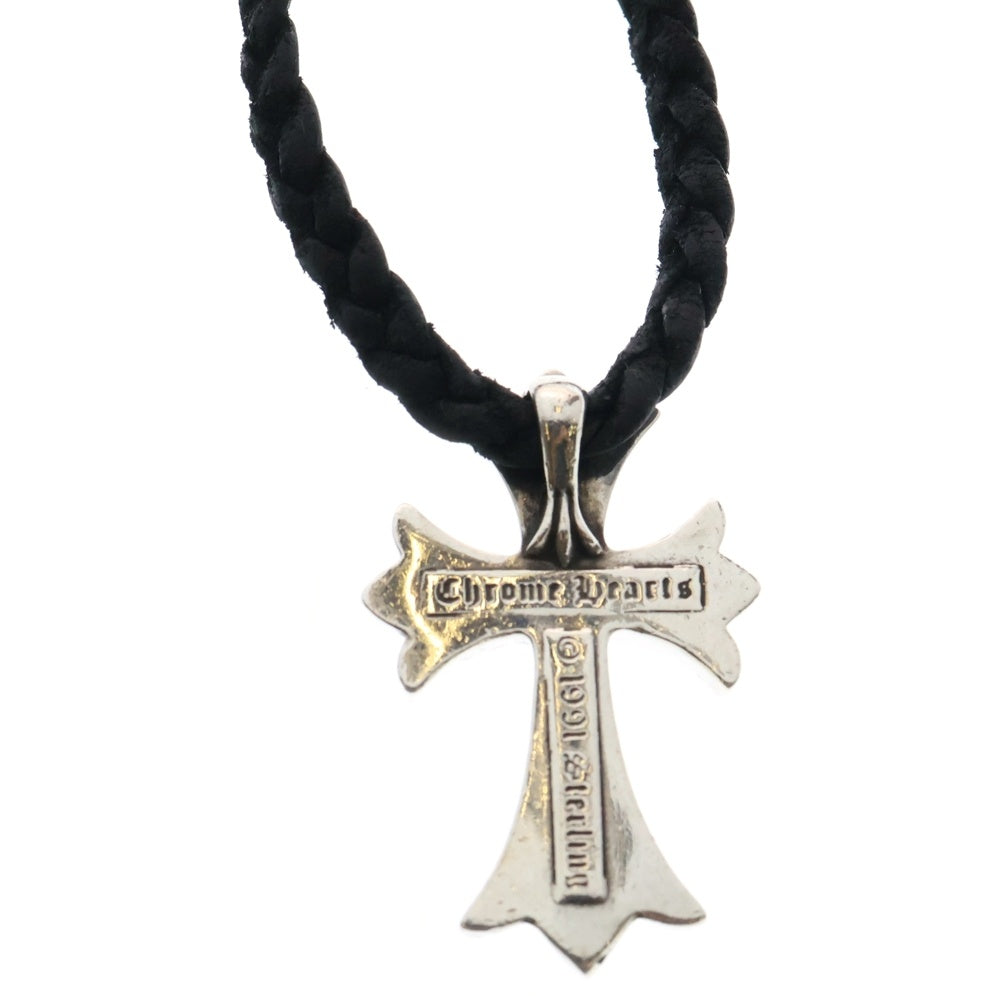 CHROME HEARTS(クロムハーツ) CH CRS SML CL W/LACESTPPRV1 スモールCHクロス クリンプト レザーブレイド レースストッパー ネックレス シルバー/ブラック