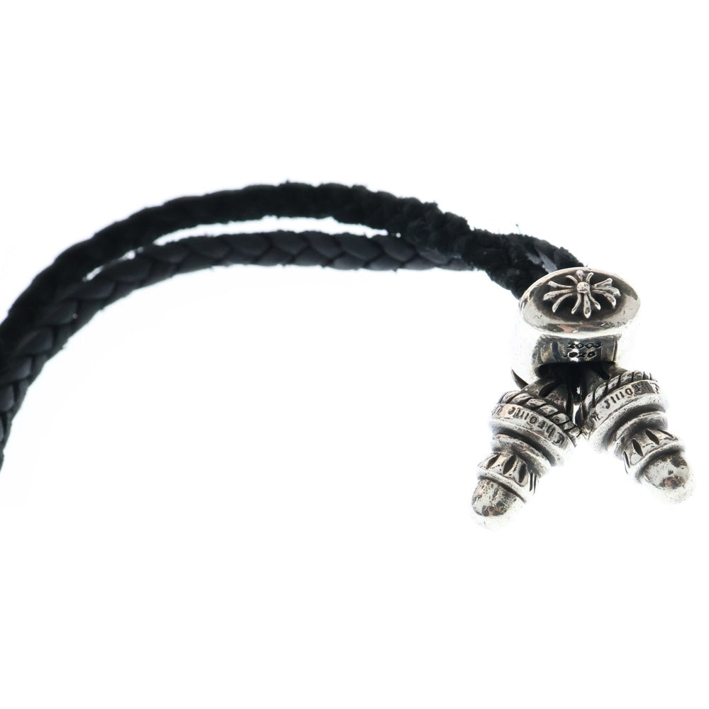 CHROME HEARTS(クロムハーツ) CH CRS SML CL W/LACESTPPRV1 スモールCHクロス クリンプト レザーブレイド レースストッパー ネックレス シルバー/ブラック