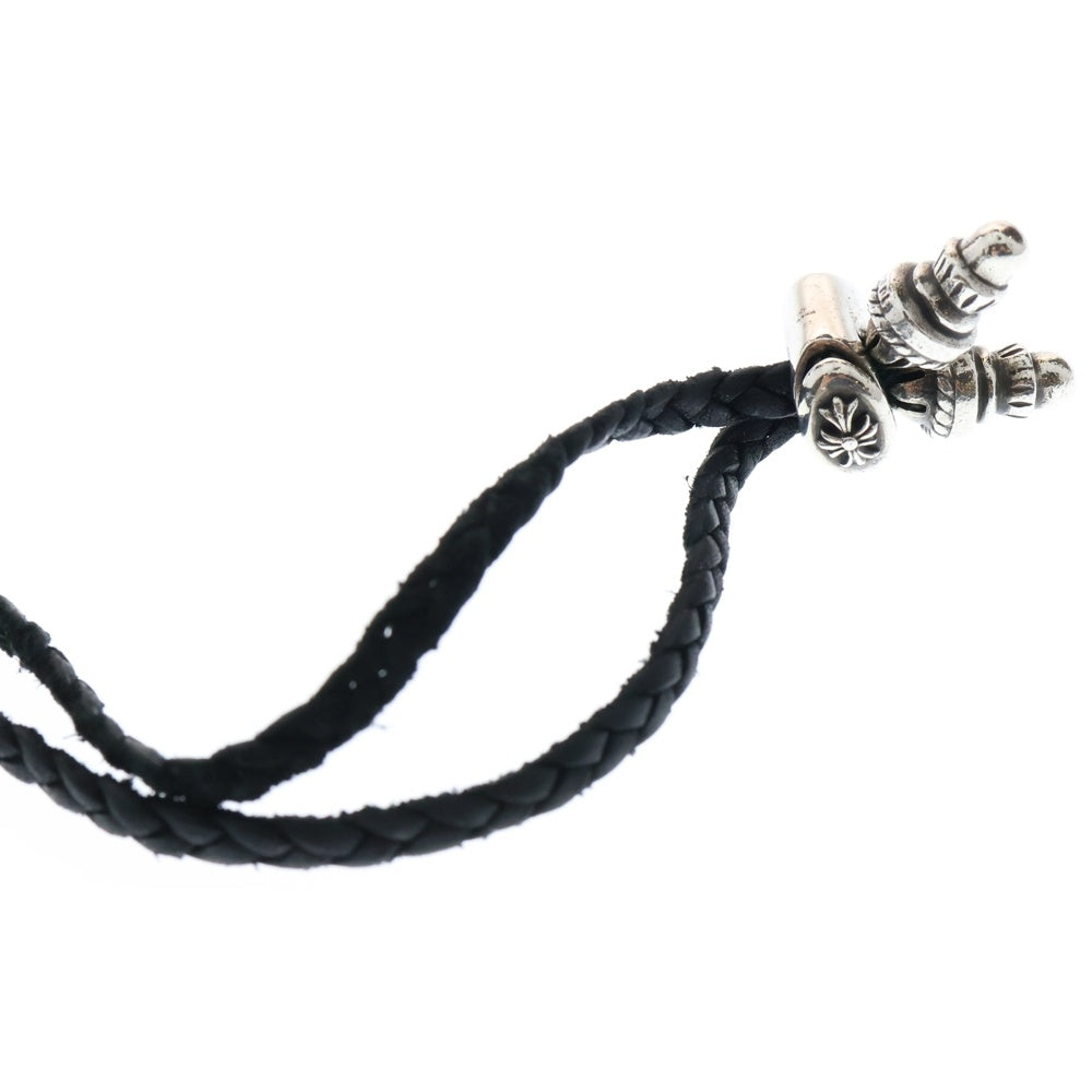 CHROME HEARTS(クロムハーツ) CH CRS SML CL W/LACESTPPRV1 スモールCHクロス クリンプト レザーブレイド レースストッパー ネックレス シルバー/ブラック