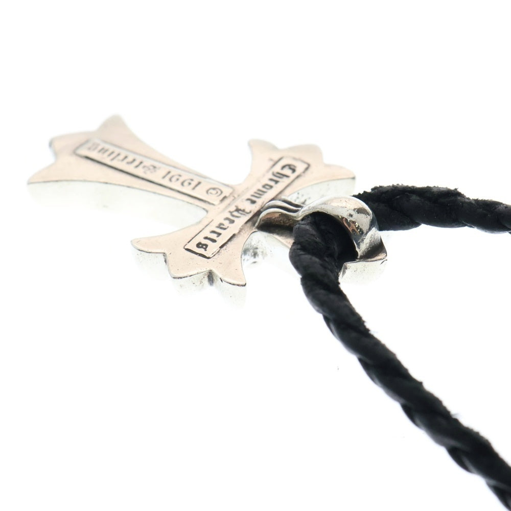 CHROME HEARTS(クロムハーツ) CH CRS SML CL W/LACESTPPRV1 スモールCHクロス クリンプト レザーブレイド レースストッパー ネックレス シルバー/ブラック