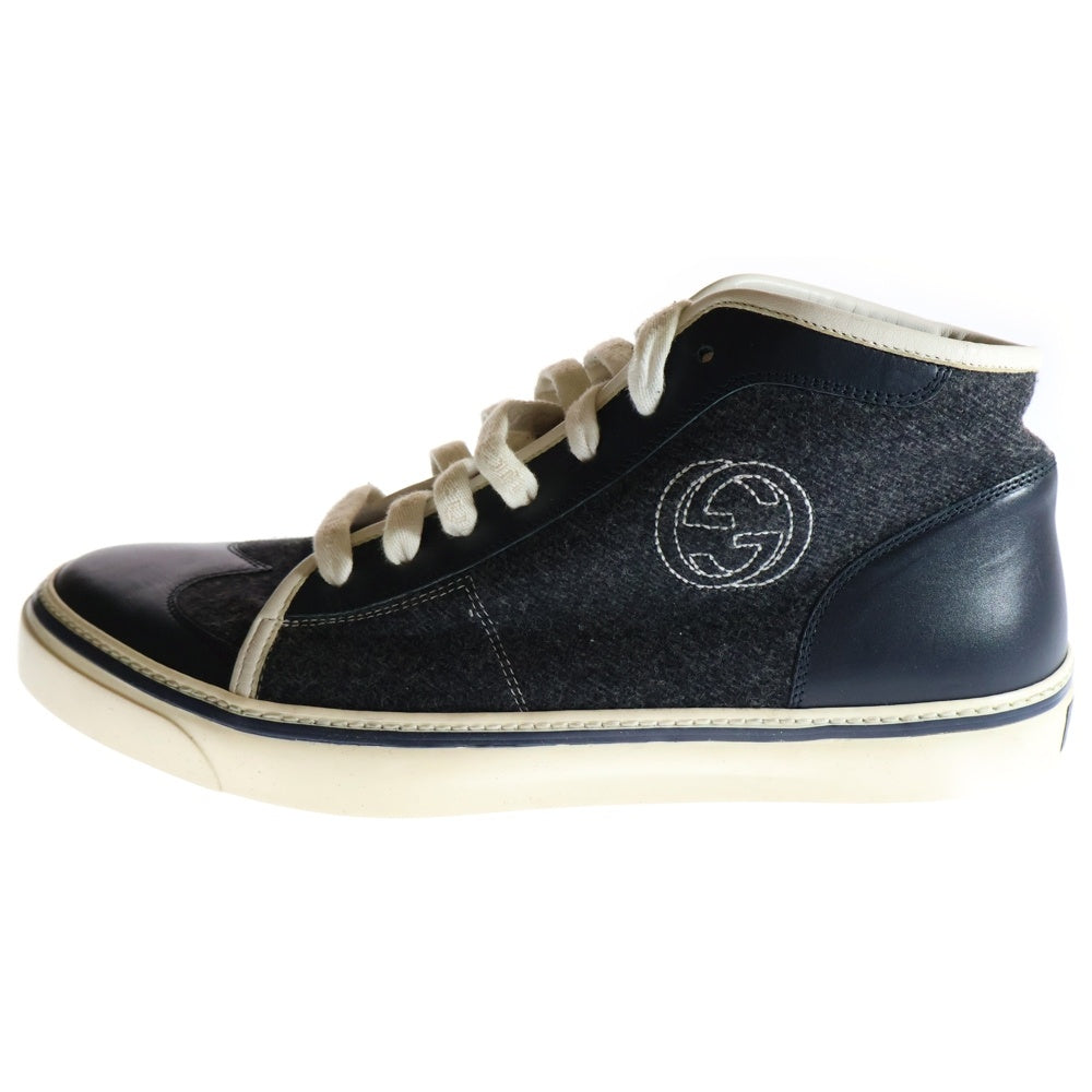 GUCCI(グッチ) GGロゴ ウィングチップ ハイカットスニーカー グレー/ネイビー 162858