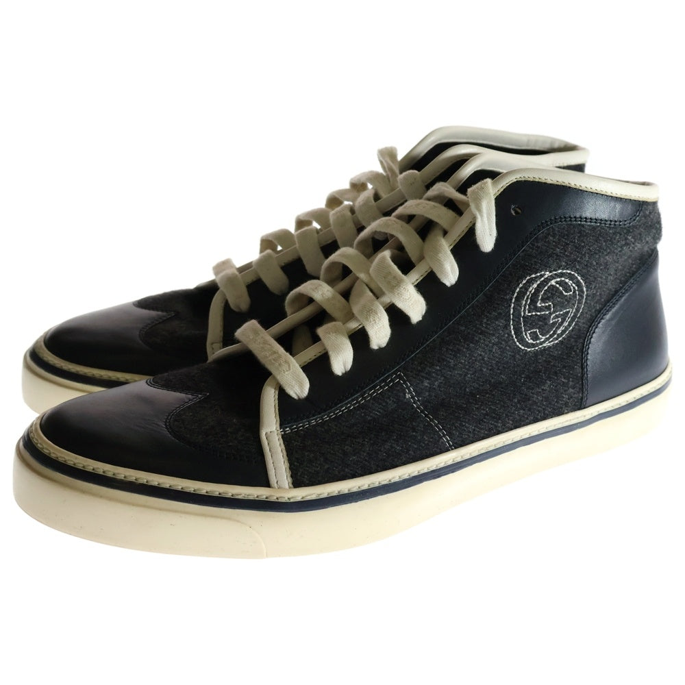 GUCCI(グッチ) GGロゴ ウィングチップ ハイカットスニーカー グレー/ネイビー 162858