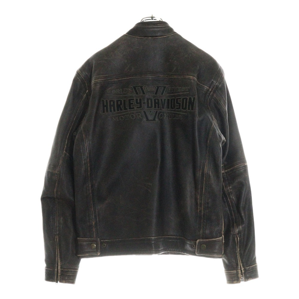 HARLEY DAVIDSON(ハーレーダビッドソン) ロゴ刺繍 レザージップアップ ライダースジャケット ブラウン 97029-11VM